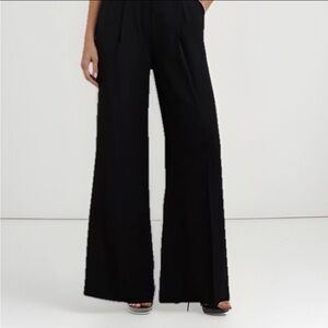 Lauren RALPH LAUREN Women's Pants Size 14 Wool Wide-Leg Black Button Accents